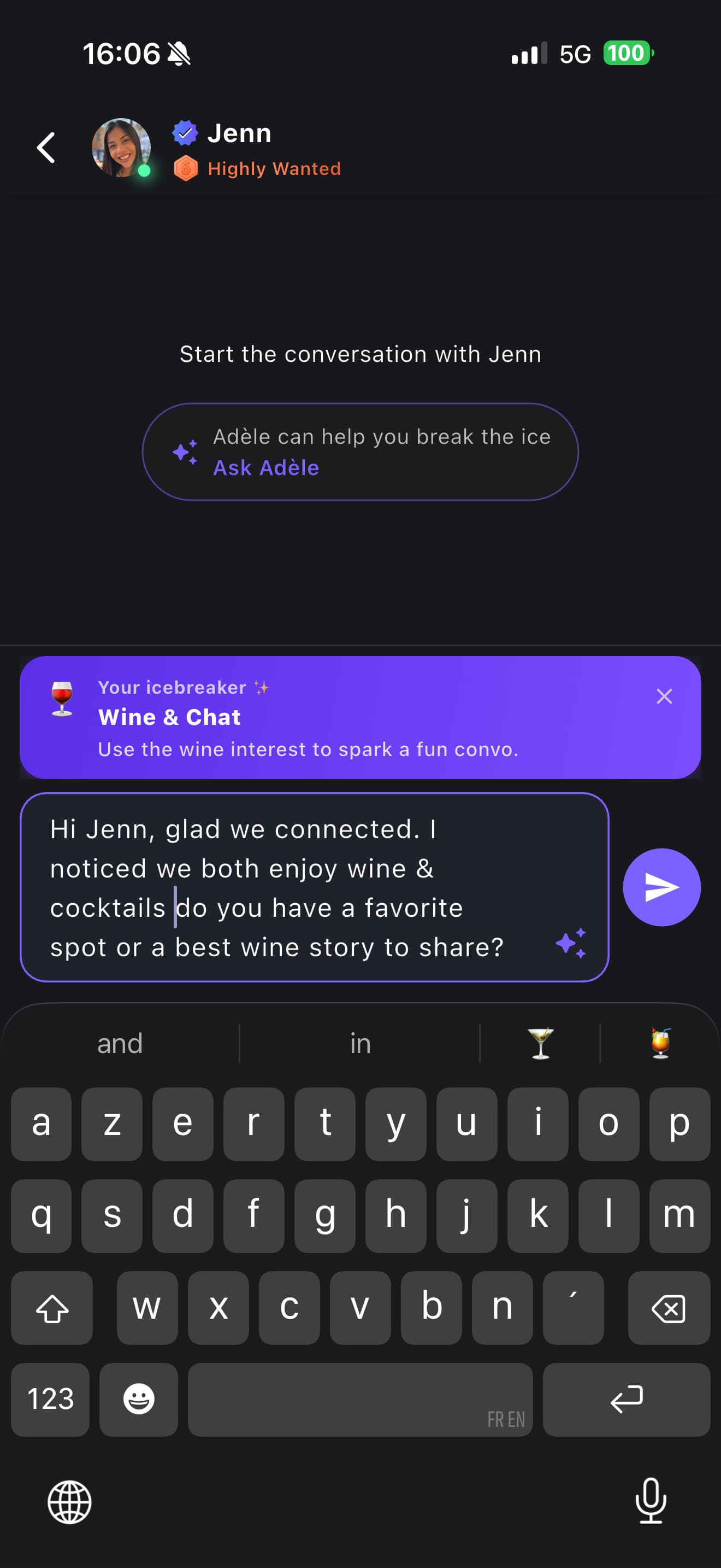 Sugerencias de conversación de Purple