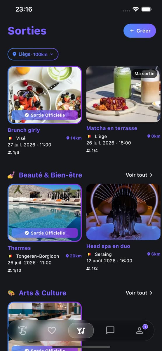 Liste des sorties disponibles près de chez soi dans Purple