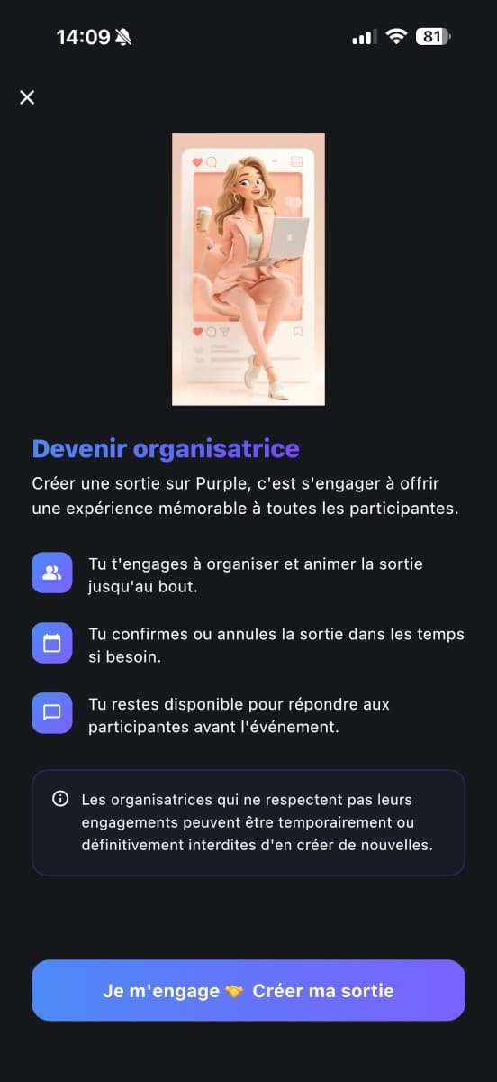 Organiser une sortie sur Purple