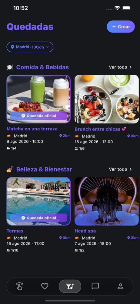 Purple app events list screen