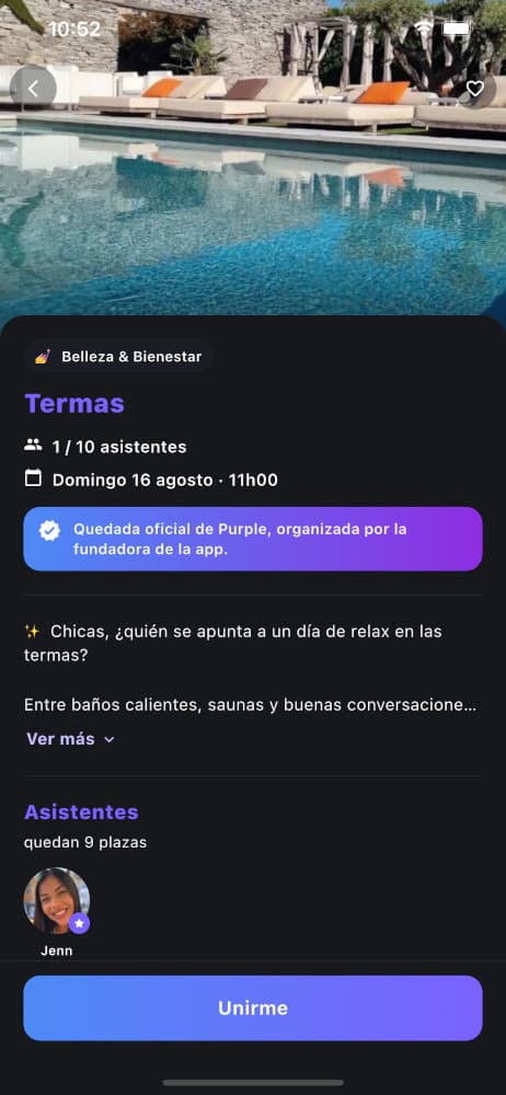 Purple app event details screen