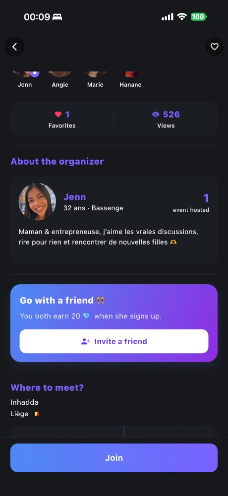 Favorites and views stats on a Purple event page