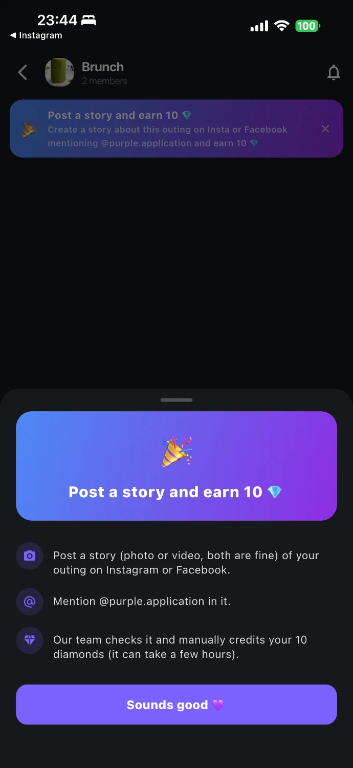 Sharing an event as a story on Instagram or Facebook