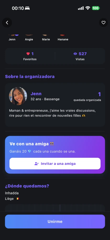Estadísticas de favoritos y visitas en una página de quedada de Purple