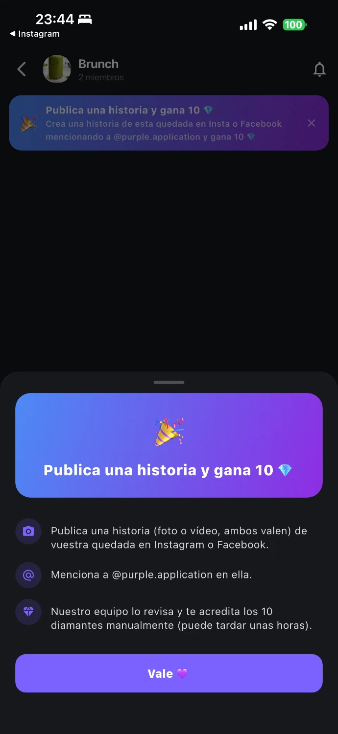 Compartir una quedada en story en Instagram o Facebook